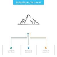 Cerro. paisaje. naturaleza. montaña. diseño de diagrama de flujo de negocios de escena con 3 pasos. icono de línea para el lugar de plantilla de fondo de presentación para texto vector