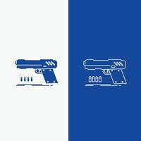 gun. handgun. pistol. shooter. weapon Line and Glyph web Button in Blue color Vertical Banner for UI and UX. website or mobile application vector