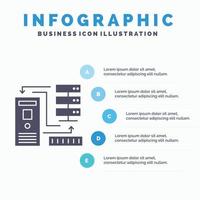 combinación. datos. base de datos. electrónico. plantilla de infografías de información para sitio web y presentación. icono de glifo gris con ilustración de vector de estilo infográfico azul.