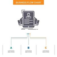 resume. employee. hiring. hr. profile Business Flow Chart Design with 3 Steps. Glyph Icon For Presentation Background Template Place for text. vector