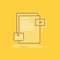 data. document. file. media. website Flat Line Filled Icon. Beautiful Logo button over yellow background for UI and UX. website or mobile application vector