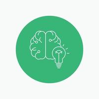 idea. business. brain. mind. bulb White Line Icon in Circle background. vector icon illustration