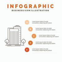 Building. Green. Plant. City. Smart Infographics Template for Website and Presentation. Line Gray icon with Orange infographic style vector illustration