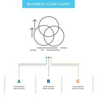 balance. circle. alignment. measurement. geometry Business Flow Chart Design with 3 Steps. Line Icon For Presentation Background Template Place for text vector