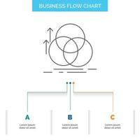 balance. circulo. alineación. medición. diseño de diagrama de flujo de negocio de geometría con 3 pasos. icono de línea para el lugar de plantilla de fondo de presentación para texto vector