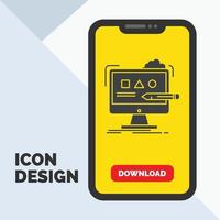 Art. computer. design. digital. studio Glyph Icon in Mobile for Download Page. Yellow Background vector