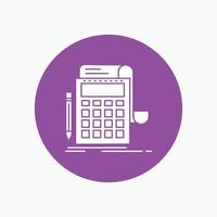 Accounting. audit. banking. calculation. calculator White Glyph Icon in Circle. Vector Button illustration