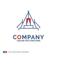 Company Name Logo Design For tent. camping. camp. campsite. outdoor. Blue and red Brand Name Design with place for Tagline. Abstract Creative Logo template for Small and Large Business. vector