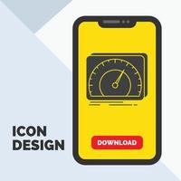 tablero. dispositivo. velocidad. prueba. icono de glifo de Internet en el móvil para la página de descarga. fondo amarillo vector