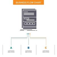 Browser. dynamic. internet. page. responsive Business Flow Chart Design with 3 Steps. Glyph Icon For Presentation Background Template Place for text. vector