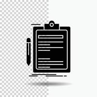 Contract. check. Business. done. clip board Glyph Icon on Transparent Background. Black Icon vector