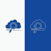 cloud. search. storage. technology. computing Line and Glyph web Button in Blue color Vertical Banner for UI and UX. website or mobile application vector