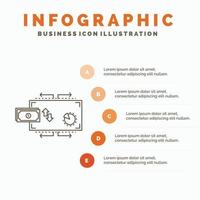 Finanzas. caudal. marketing. dinero. plantilla de infografías de pagos para sitio web y presentación. icono de línea gris con ilustración de vector de estilo infográfico naranja