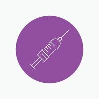 syringe. injection. vaccine. needle. shot White Line Icon in Circle background. vector icon illustration