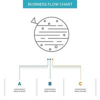 luna. planeta. espacio. cuadrado. diseño de diagrama de flujo de negocios terrestres con 3 pasos. icono de línea para el lugar de plantilla de fondo de presentación para texto vector