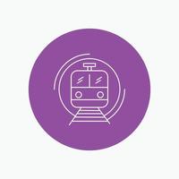 metro. tren. inteligente. público. icono de línea blanca de transporte en el fondo del círculo. ilustración de icono de vector