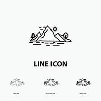 Nature. hill. landscape. mountain. tree Icon in Thin. Regular and Bold Line Style. Vector illustration