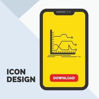 flechas delantero. grafico. mercado. icono de glifo de predicción en el móvil para la página de descarga. fondo amarillo vector