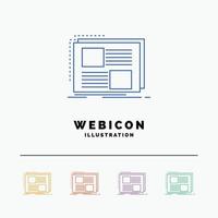 Content. design. frame. page. text 5 Color Line Web Icon Template isolated on white. Vector illustration