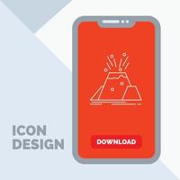 desastre. erupción. volcán. alerta. icono de línea de seguridad en el móvil para la página de descarga vector