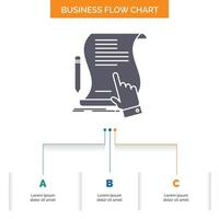 contrato. documento. papel. señal. convenio. diseño de diagrama de flujo de negocio de aplicaciones con 3 pasos. icono de glifo para el lugar de plantilla de fondo de presentación para texto. vector