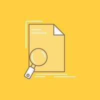 Analysis. document. file. find. page Flat Line Filled Icon. Beautiful Logo button over yellow background for UI and UX. website or mobile application vector