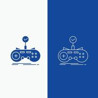 Check. controller. game. gamepad. gaming Line and Glyph web Button in Blue color Vertical Banner for UI and UX. website or mobile application vector