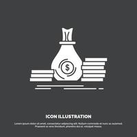 Accumulation. bag. investment. loan. money Icon. glyph vector symbol for UI and UX. website or mobile application