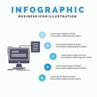 reanudar. almacenamiento. impresión. CV. plantilla de infografía de documento para sitio web y presentación. icono de glifo gris con ilustración de vector de estilo infográfico azul.