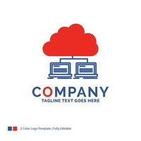 diseño del logotipo del nombre de la empresa para la nube. la red. servidor. Internet. datos. diseño de marca azul y rojo con lugar para eslogan. plantilla de logotipo creativo abstracto para pequeñas y grandes empresas. vector