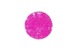 Old pink round adhesive paper sticker label isolated on white background photo