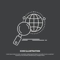 global. globe. magnifier. research. world Icon. Line vector symbol for UI and UX. website or mobile application