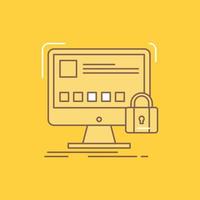 proteger. proteccion. cerrar. la seguridad. icono lleno de línea plana segura. hermoso botón de logotipo sobre fondo amarillo para ui y ux. sitio web o aplicación móvil vector