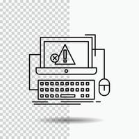 Computer. crash. error. failure. system Line Icon on Transparent Background. Black Icon Vector Illustration