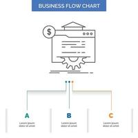 seo. progress. globe. technology. website Business Flow Chart Design with 3 Steps. Line Icon For Presentation Background Template Place for text vector