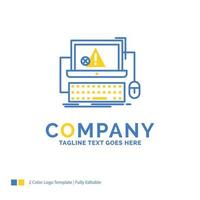 Computer. crash. error. failure. system Blue Yellow Business Logo template. Creative Design Template Place for Tagline. vector