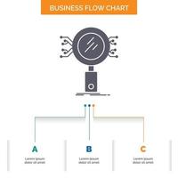 Analysis. Search. information. research. Security Business Flow Chart Design with 3 Steps. Glyph Icon For Presentation Background Template Place for text. vector