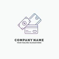 credit card. money. currency. dollar. wallet Purple Business Logo Template. Place for Tagline vector