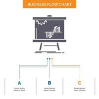 Business. chart. data. graph. stats Business Flow Chart Design with 3 Steps. Glyph Icon For Presentation Background Template Place for text. vector