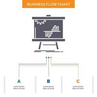 negocio. cuadro. datos. grafico. diseño de diagrama de flujo de negocio de estadísticas con 3 pasos. icono de glifo para el lugar de plantilla de fondo de presentación para texto. vector