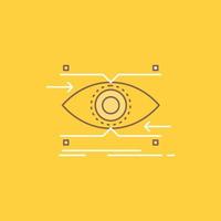 attention. eye. focus. looking. vision Flat Line Filled Icon. Beautiful Logo button over yellow background for UI and UX. website or mobile application vector