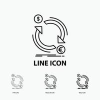 exchange. currency. finance. money. convert Icon in Thin. Regular and Bold Line Style. Vector illustration