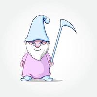 Gnome Illustration expression with pickaxe. Vector cartoon character.