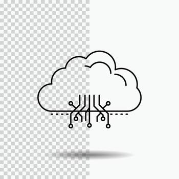 nube. informática. datos. hospedaje icono de línea de red sobre fondo transparente. ilustración de vector de icono negro