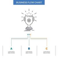 award. trophy. prize. win. cup Business Flow Chart Design with 3 Steps. Line Icon For Presentation Background Template Place for text vector