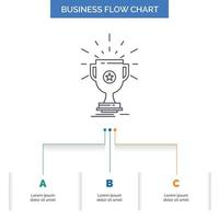 award. trophy. prize. win. cup Business Flow Chart Design with 3 Steps. Line Icon For Presentation Background Template Place for text vector