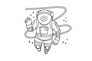 Astronaut in space costume flying in open universe. Cosmonaut in in spacesuit in cosmos. Astrology and science. Vector illustration.