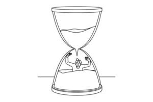 Stressed man sinking in sandglass losing time. Male in despair in hourglass miss deadline. Time organization and schedule. Vector illustration.