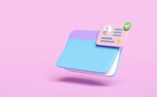 Open a bank account with proof of ID card, passbook isolated on pink background. 3d render illustration,  clipping path photo