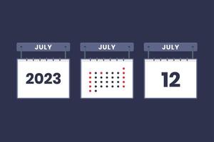 2023 calendar design July 12 icon. 12th July calendar schedule, appointment, important date concept. vector